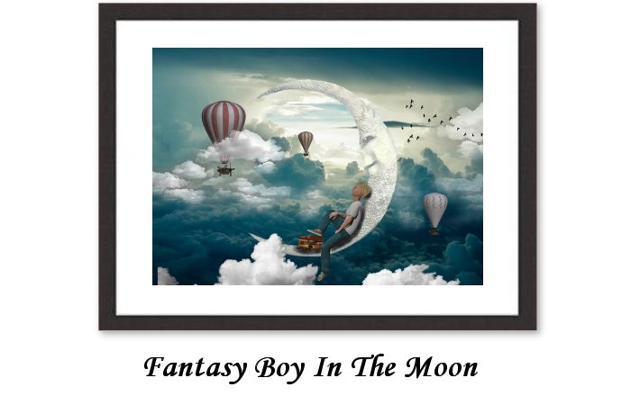 Boy Jeans Shirts Moon Balloon Clouds Sky